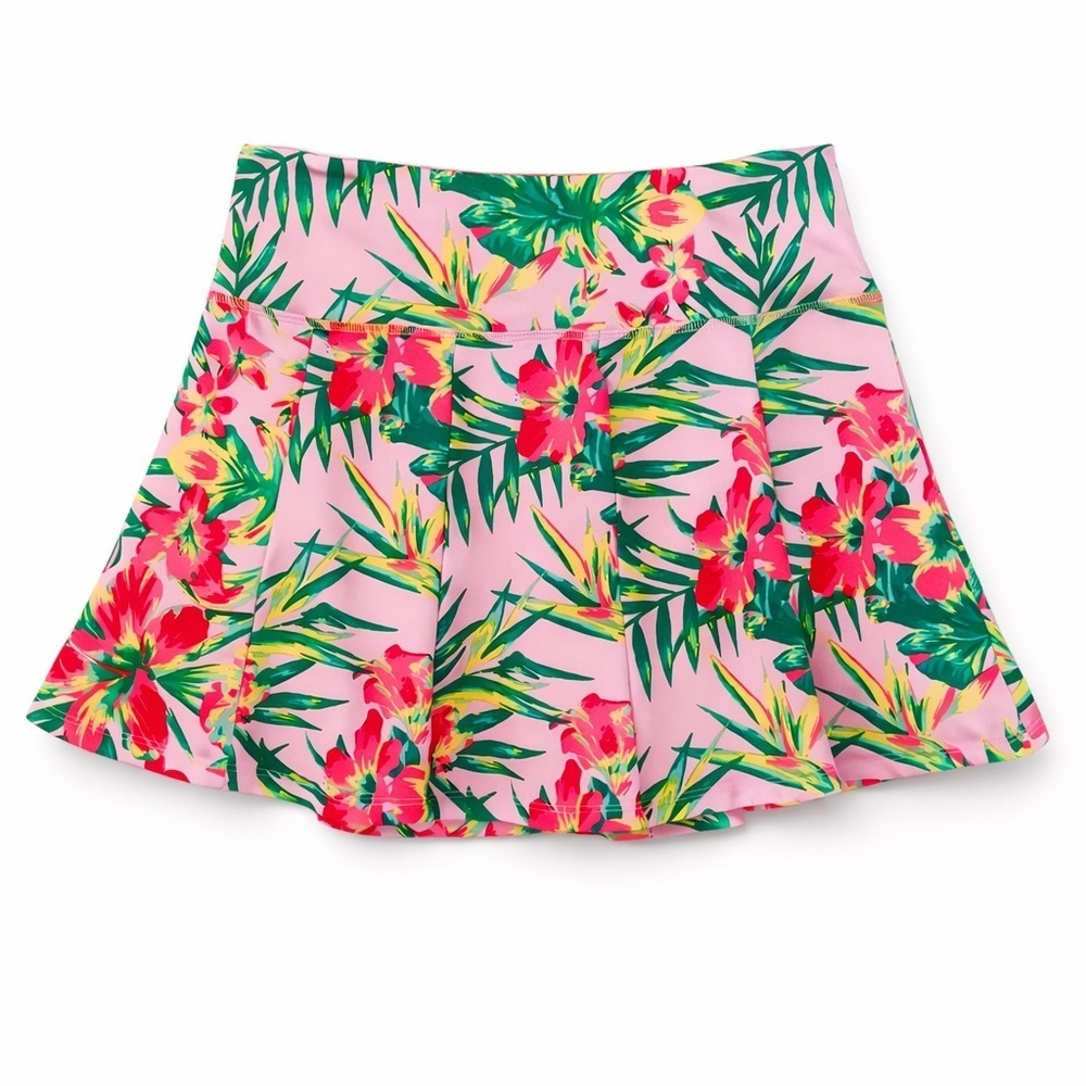 VOGO Athletica Tropical Floral Skort Pink Active Skirt w/ Built-In Shorts Size L